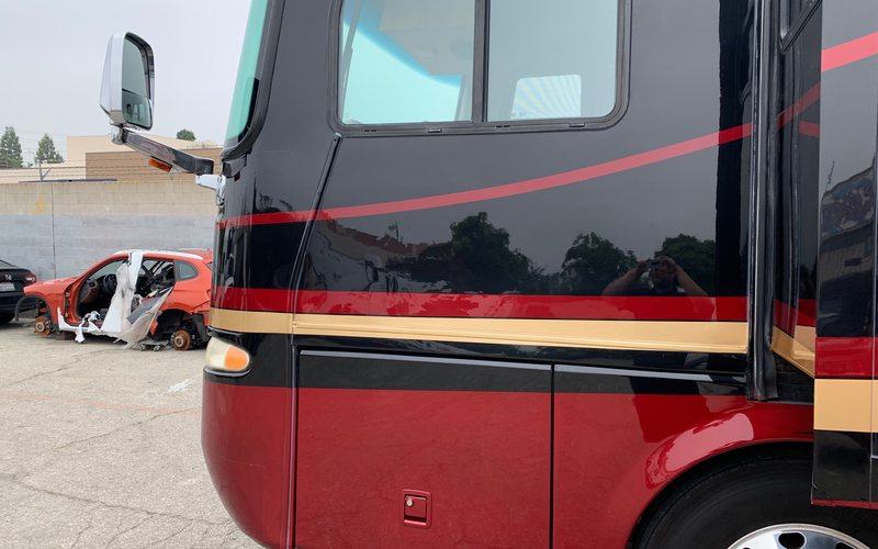 Class A motorhome - red scheme, side