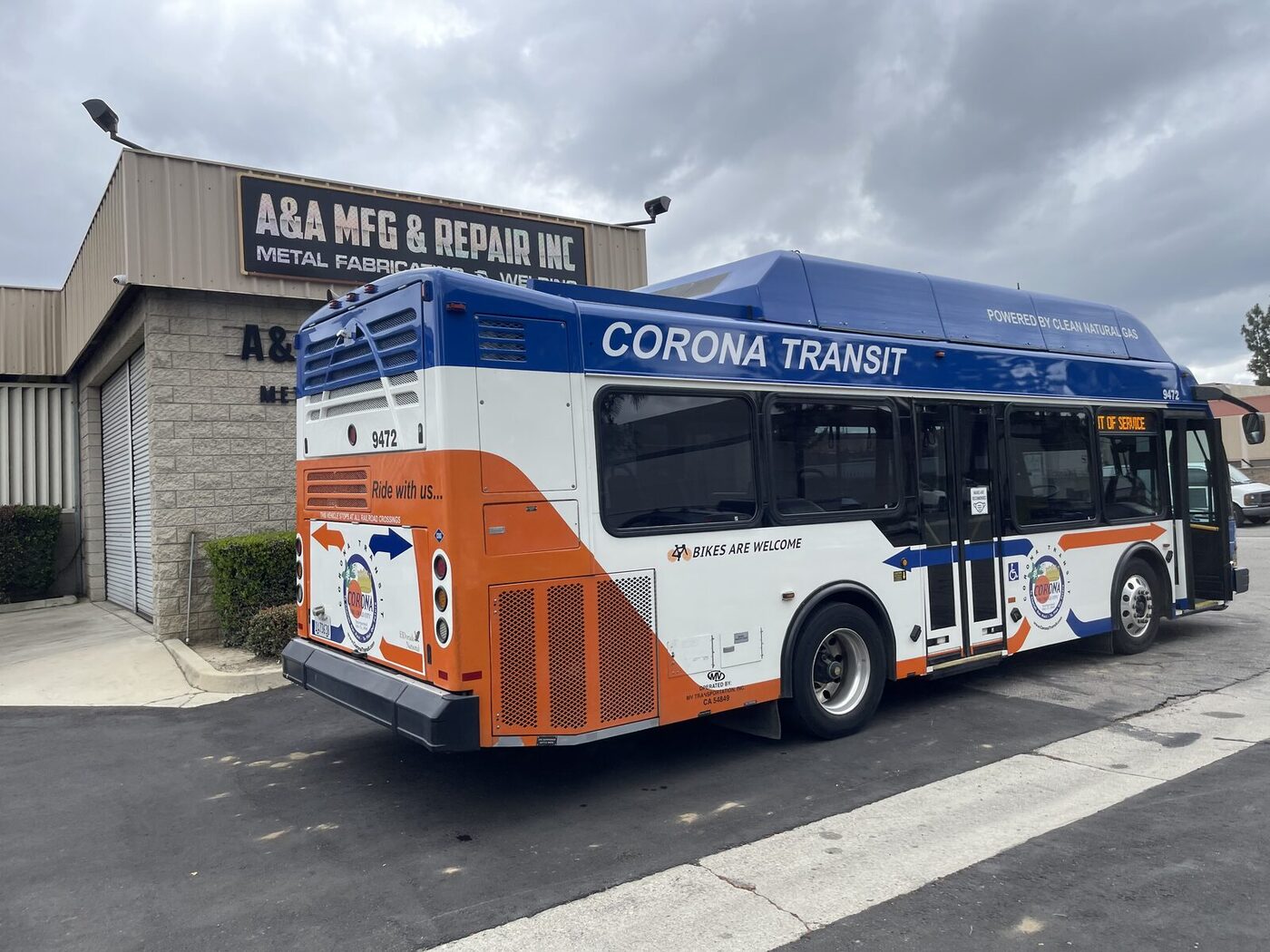 Corona Transit bus 9472 at A&A